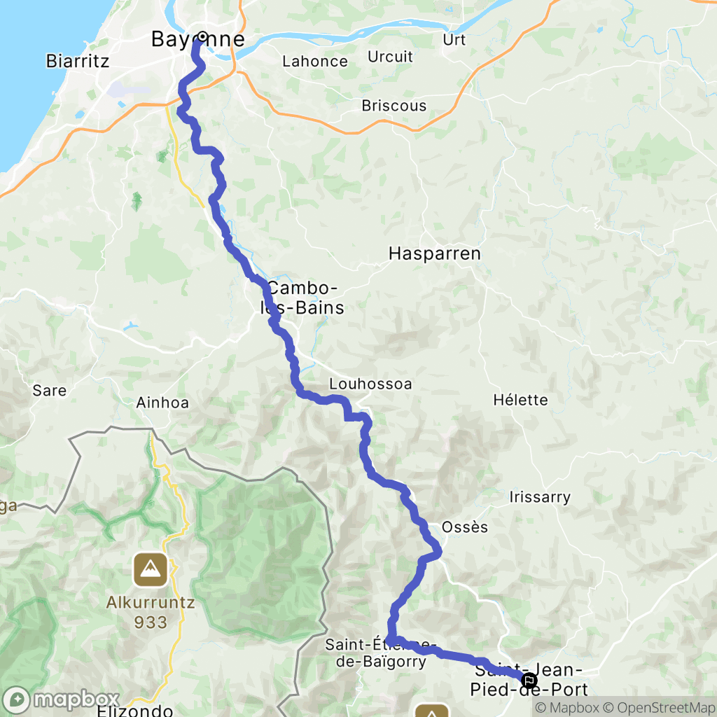 Bayonne : carte du parcours de randonnée - France