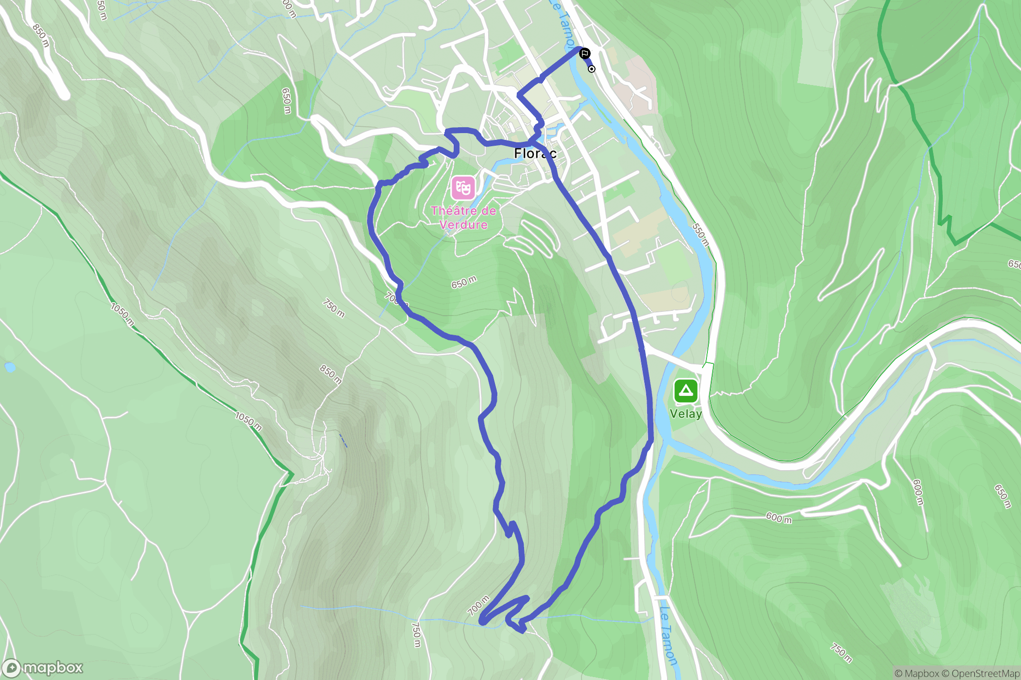 Florac-Trois-Rivières : carte du parcours de randonnée - France
