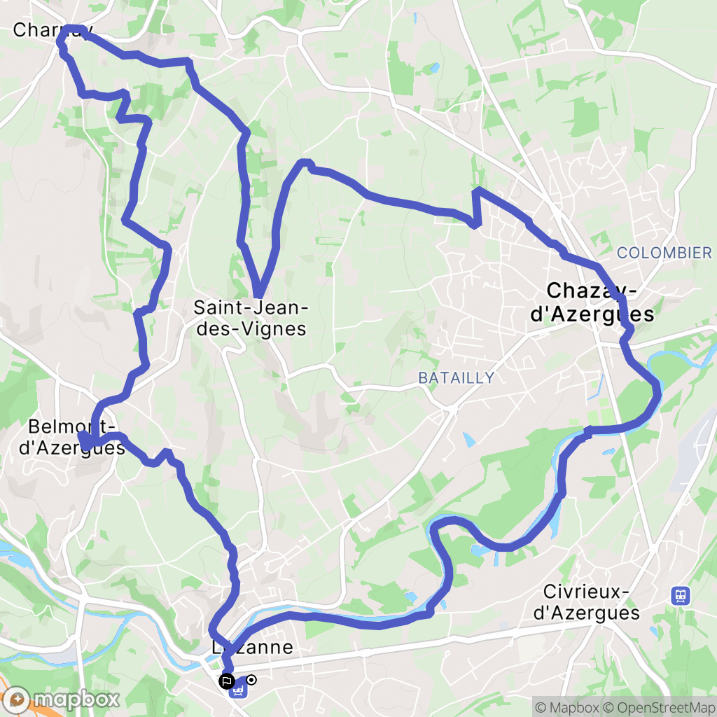 Lozanne : carte du parcours de randonnée - France