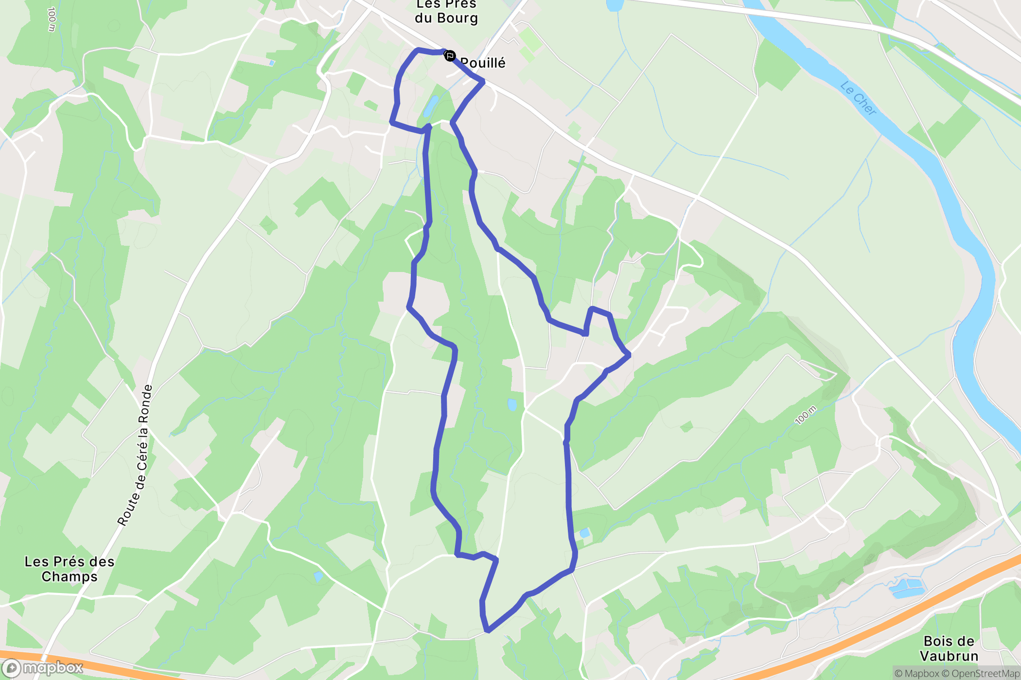 Pouillé : carte du parcours de randonnée - France