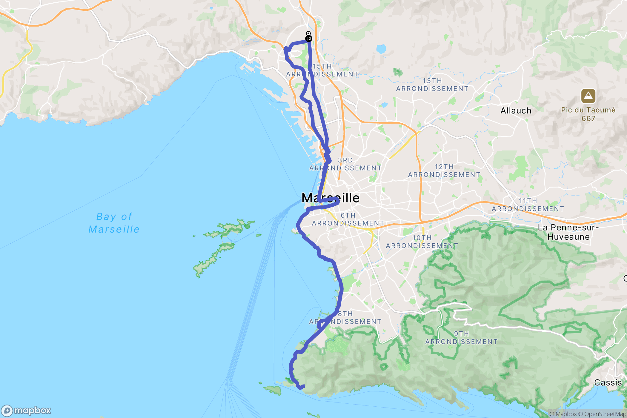 Marseille : carte du parcours de randonnée - France