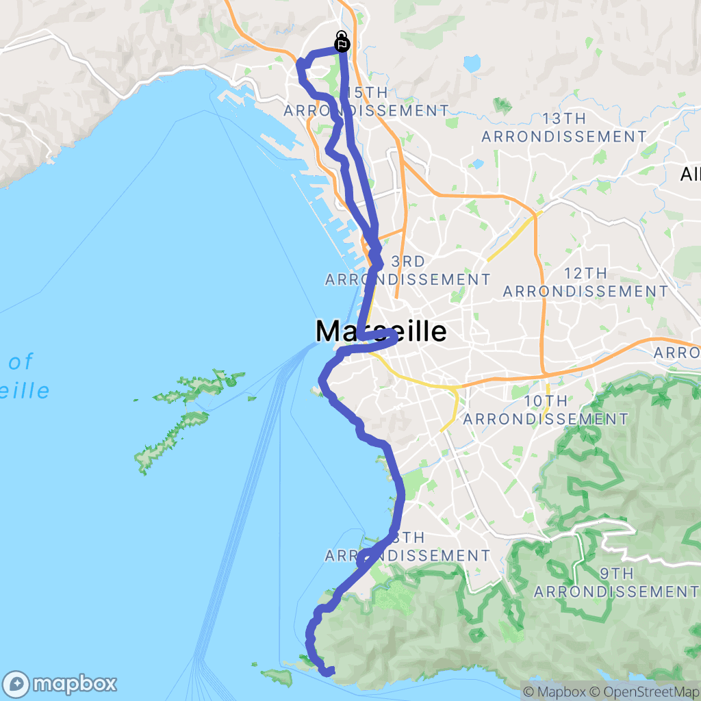 Marseille : carte du parcours de randonnée - France