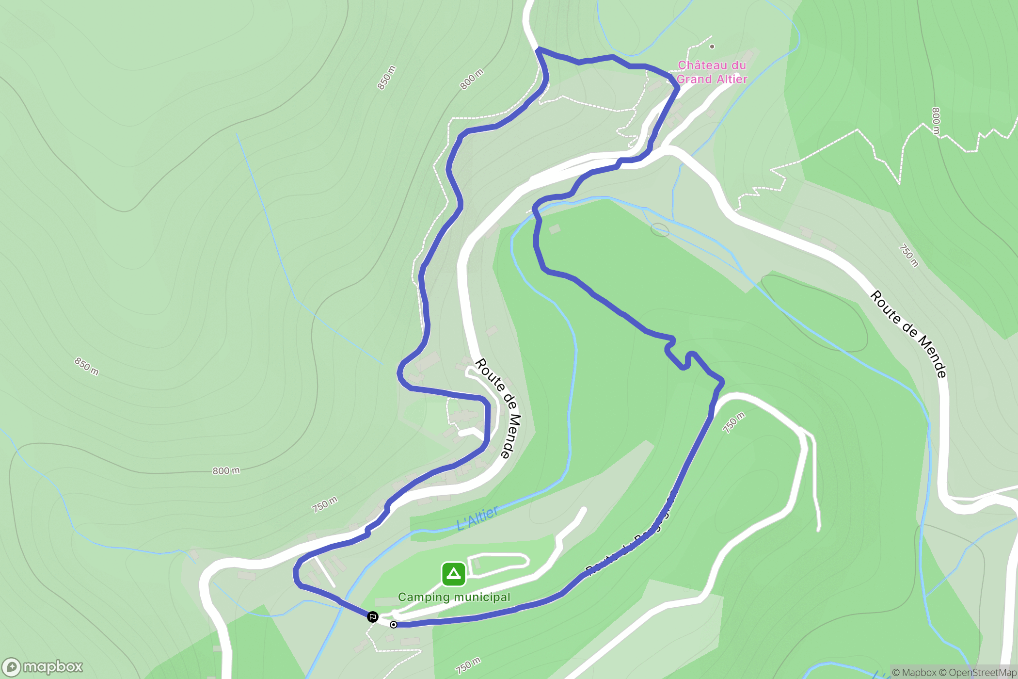 Altier : carte du parcours de randonnée - France