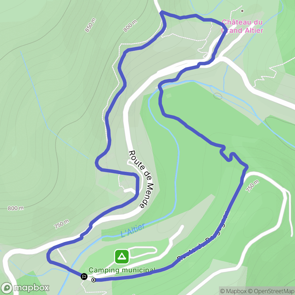 Altier : carte du parcours de randonnée - France