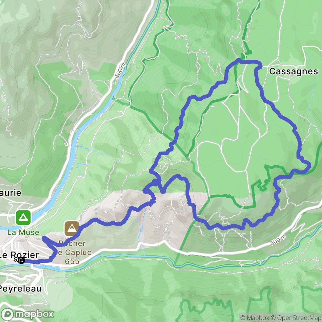 Le Rozier : carte du parcours de randonnée - France