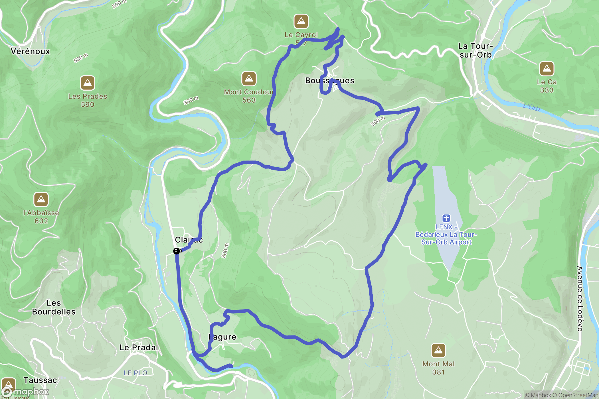 La Tour-sur-Orb : carte du parcours de randonnée - France