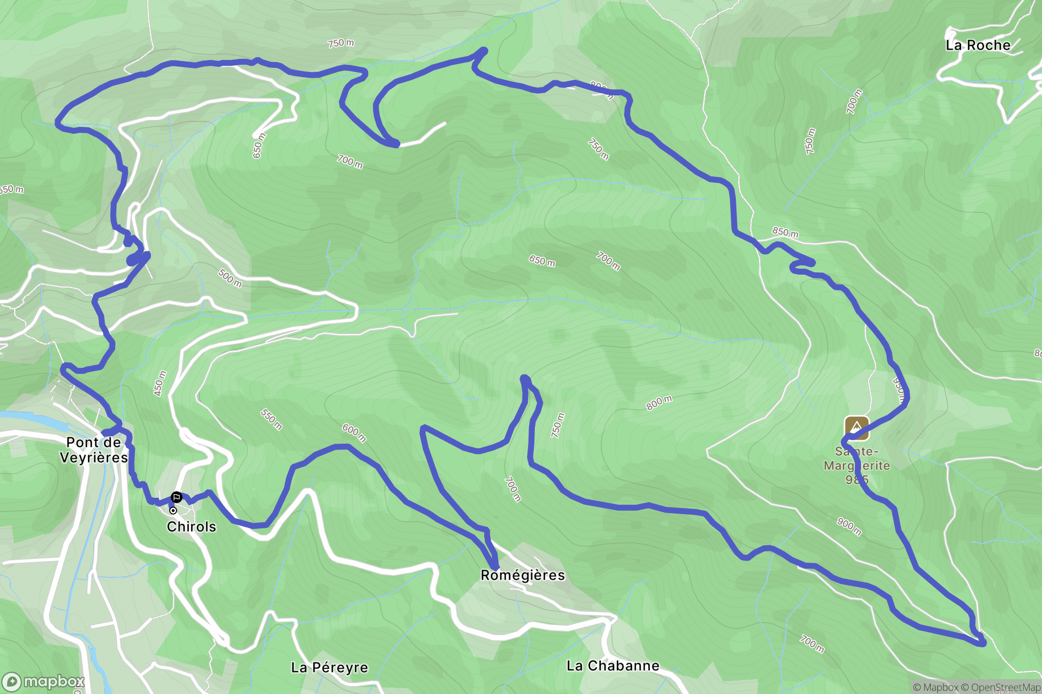 Chirols : carte du parcours de randonnée - France
