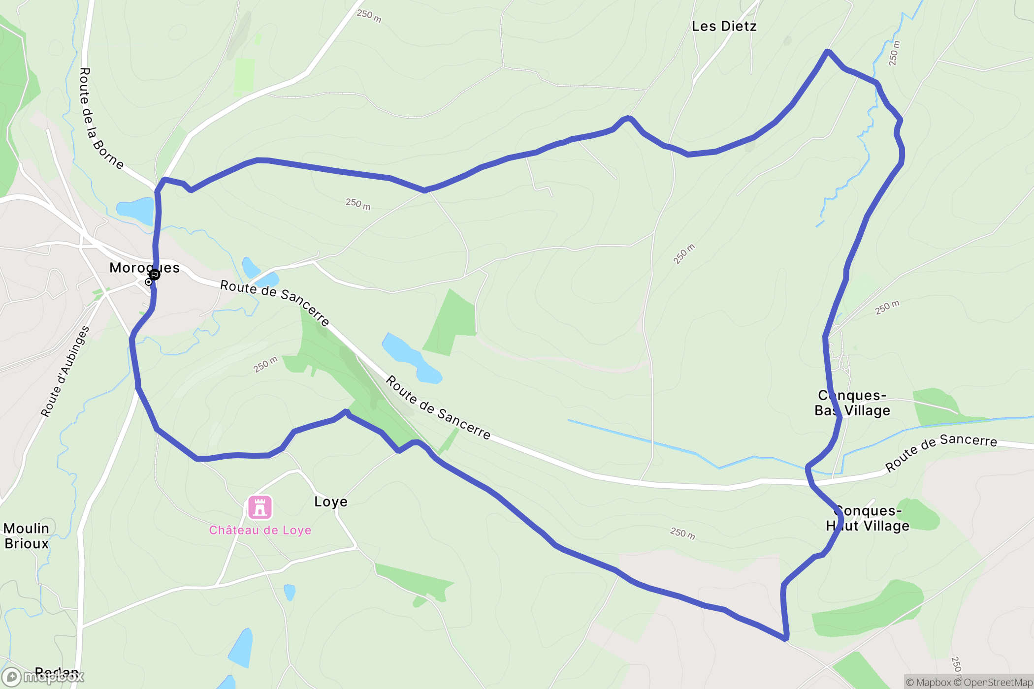 Morogues : carte du parcours de randonnée - France