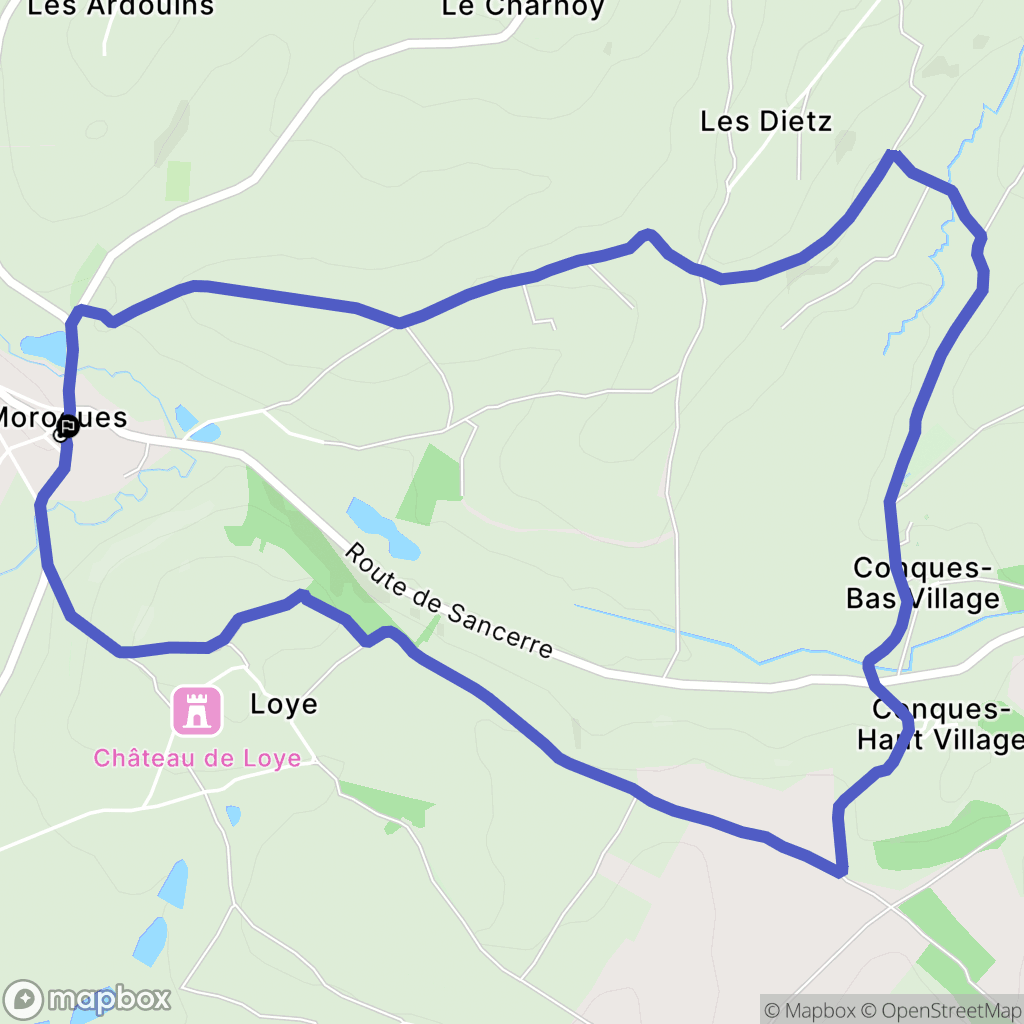 Morogues : carte du parcours de randonnée - France