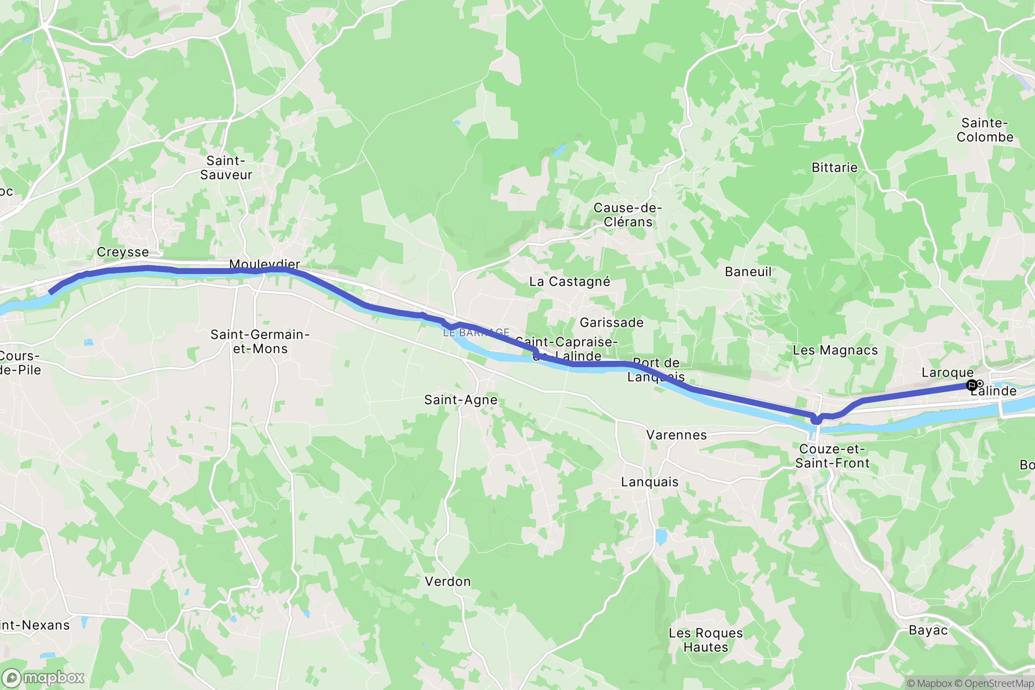 Lalinde : carte du parcours de randonnée - France