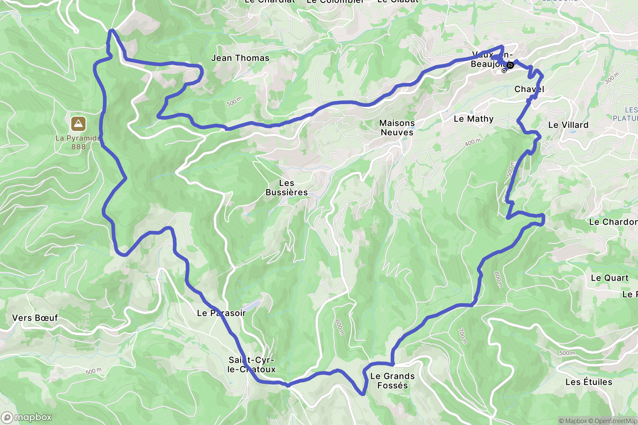 Vaux-en-Beaujolais : carte du parcours de randonnée - France