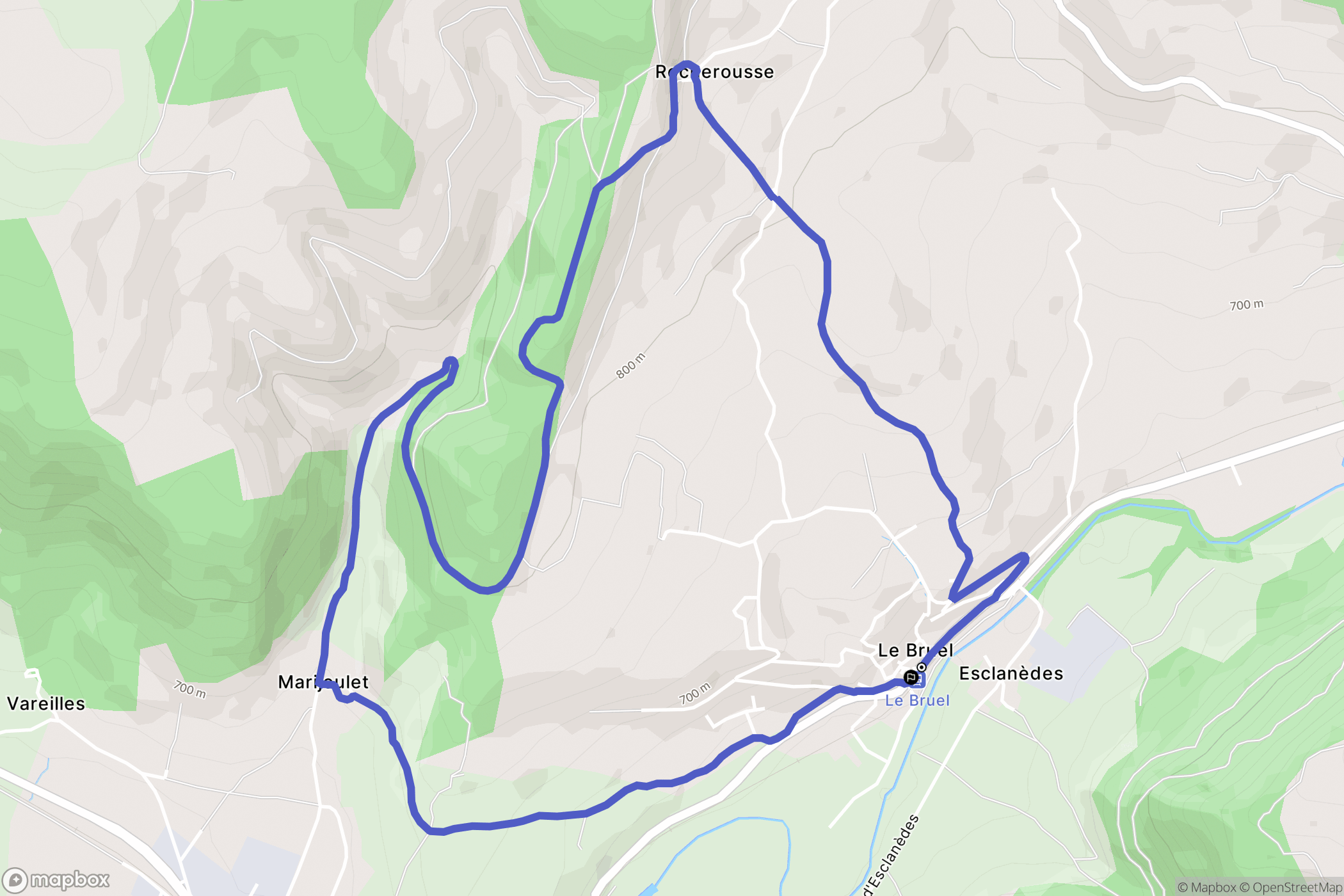 Esclanèdes : carte du parcours de randonnée - France