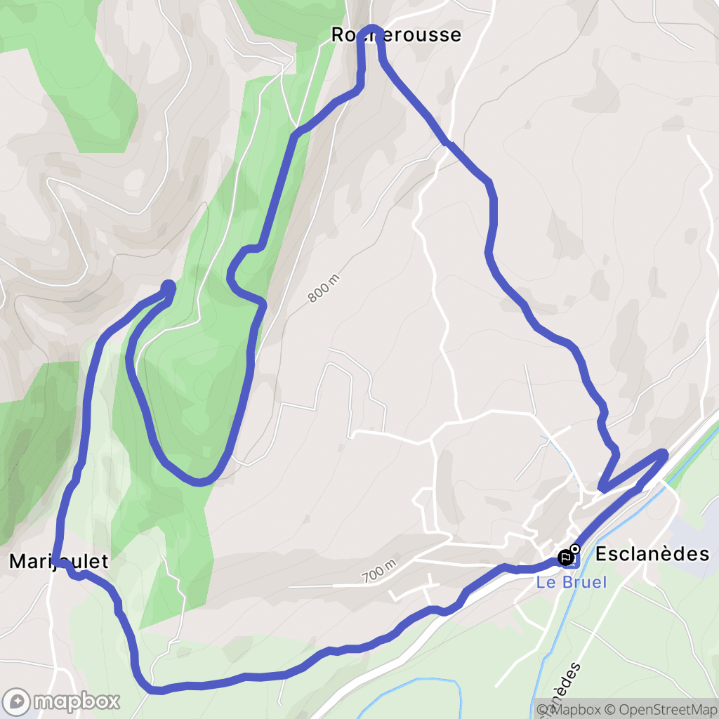 Esclanèdes : carte du parcours de randonnée - France