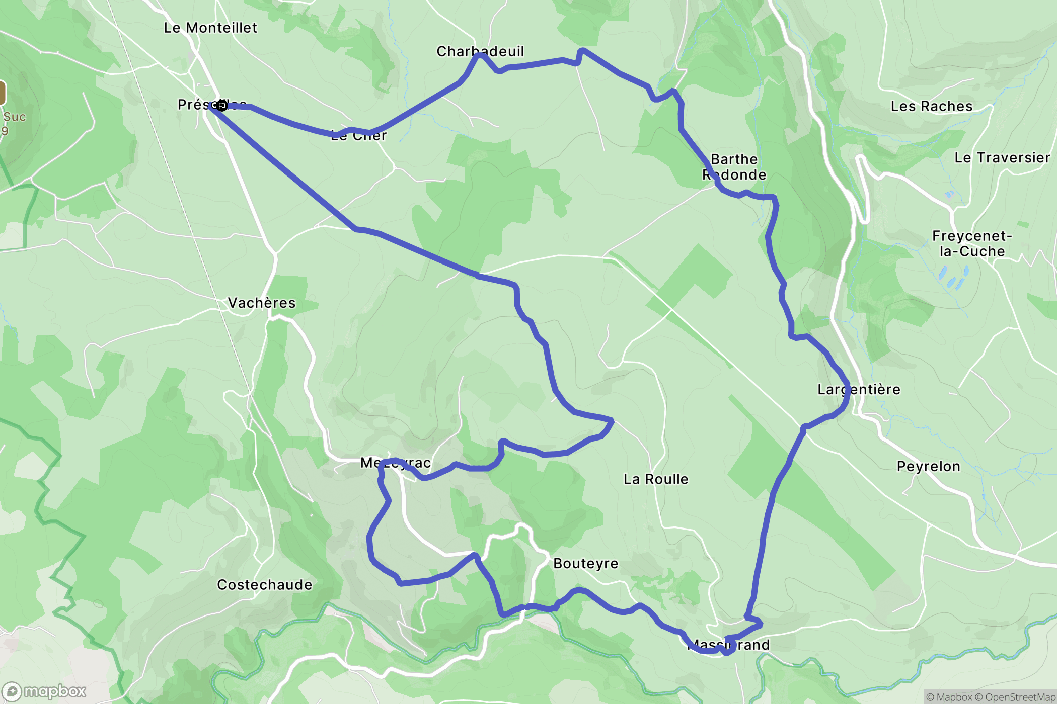 Présailles : carte du parcours de randonnée - France