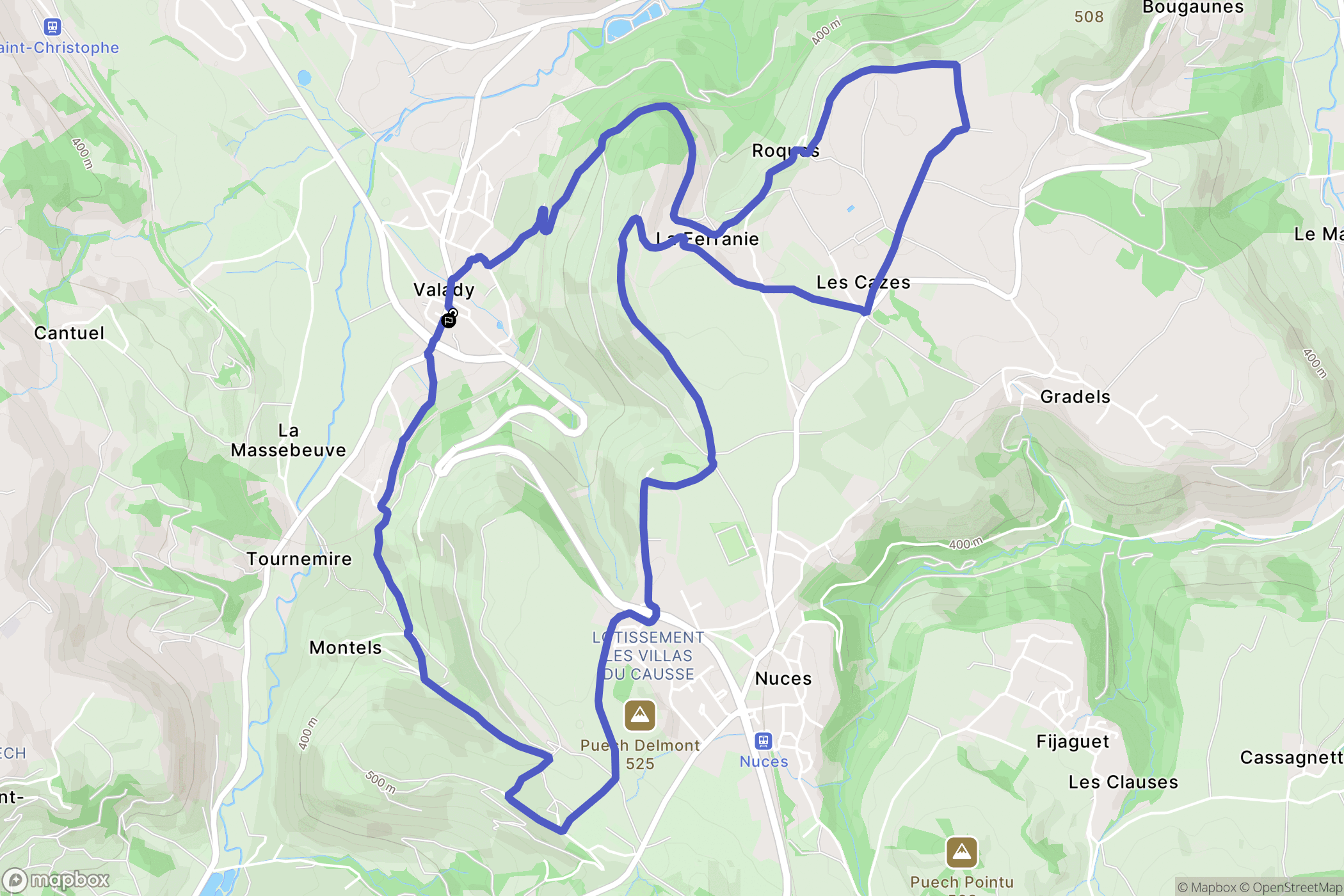 Valady : carte du parcours de randonnée - France