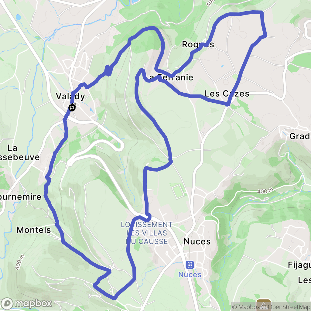 Valady : carte du parcours de randonnée - France