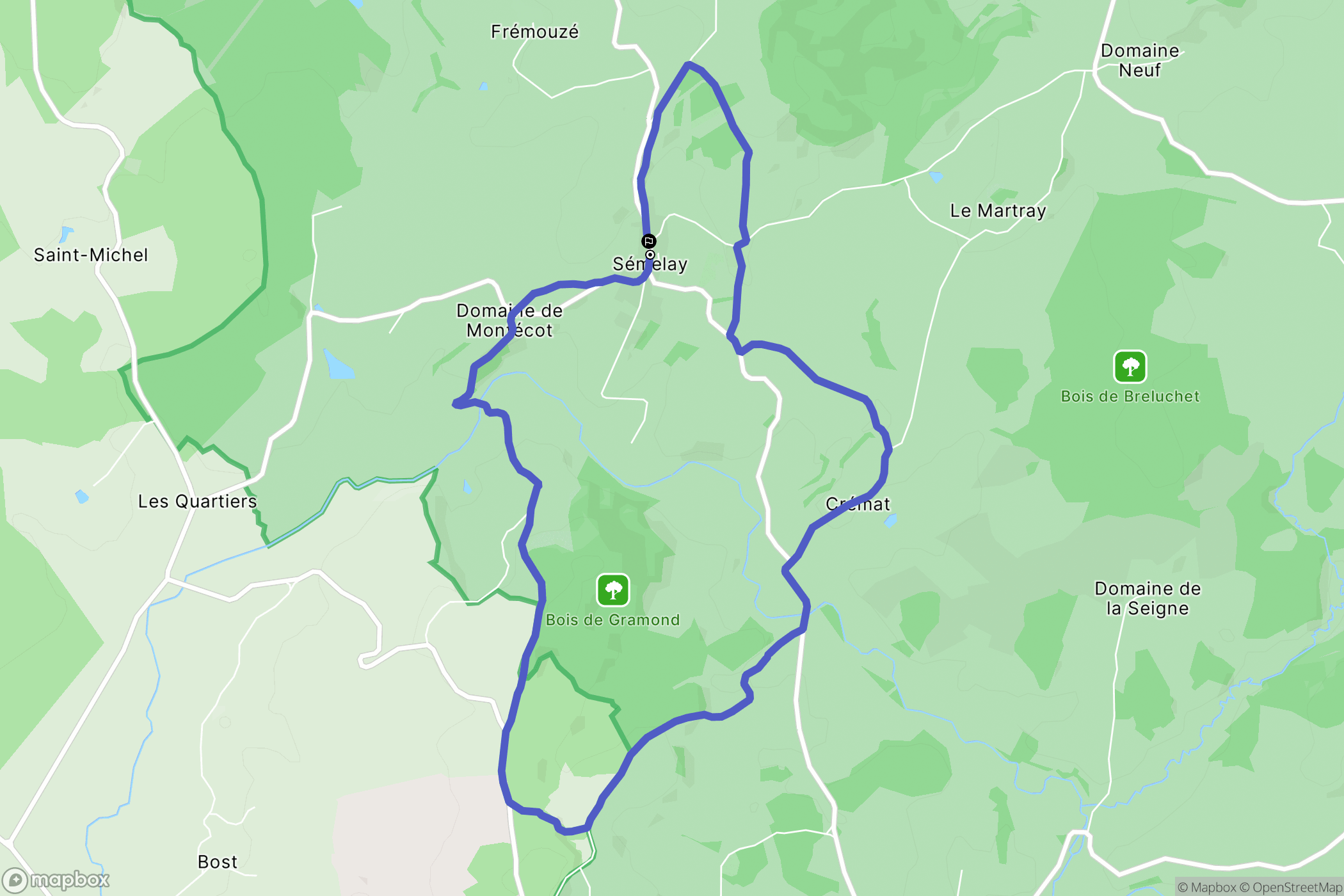 Sémelay : carte du parcours de randonnée - France