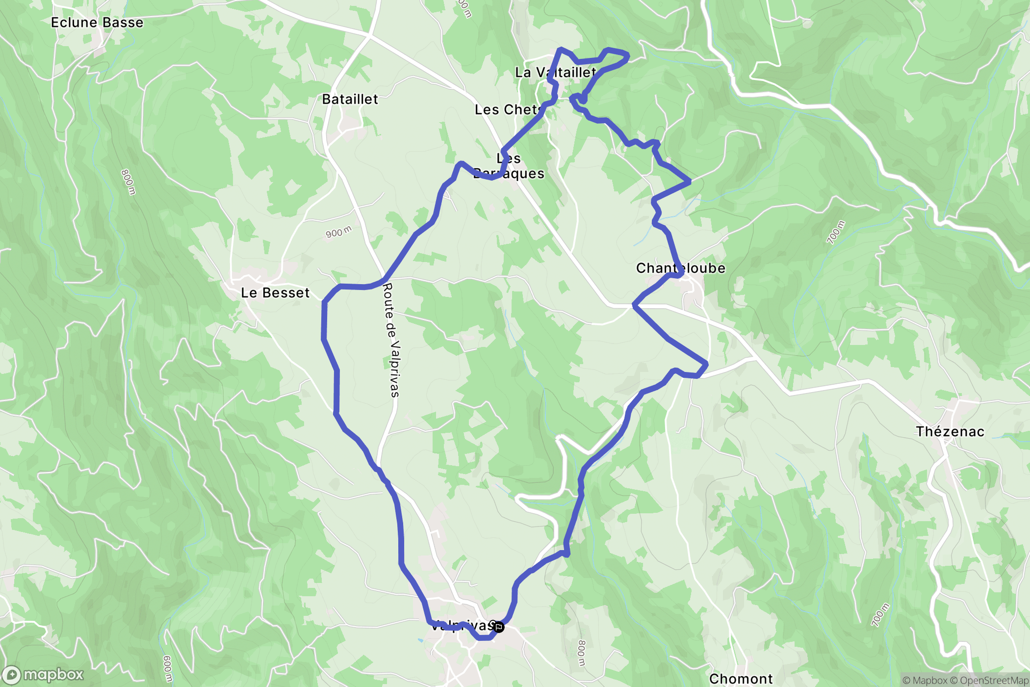 Valprivas : carte du parcours de randonnée - France