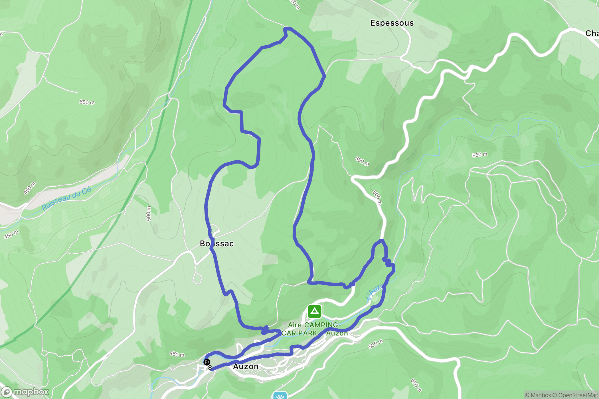 Auzon : carte du parcours de randonnée - France