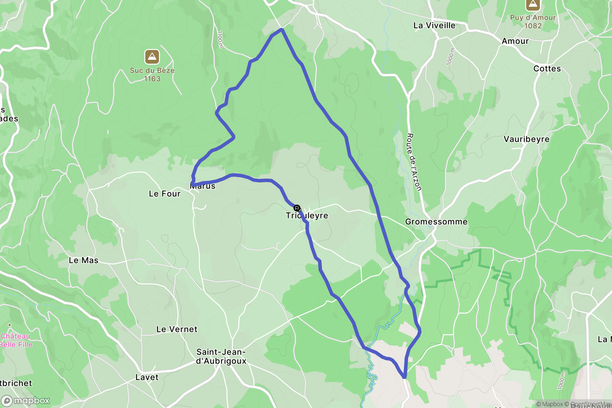 Saint-Jean-d'Aubrigoux : carte du parcours de randonnée - France