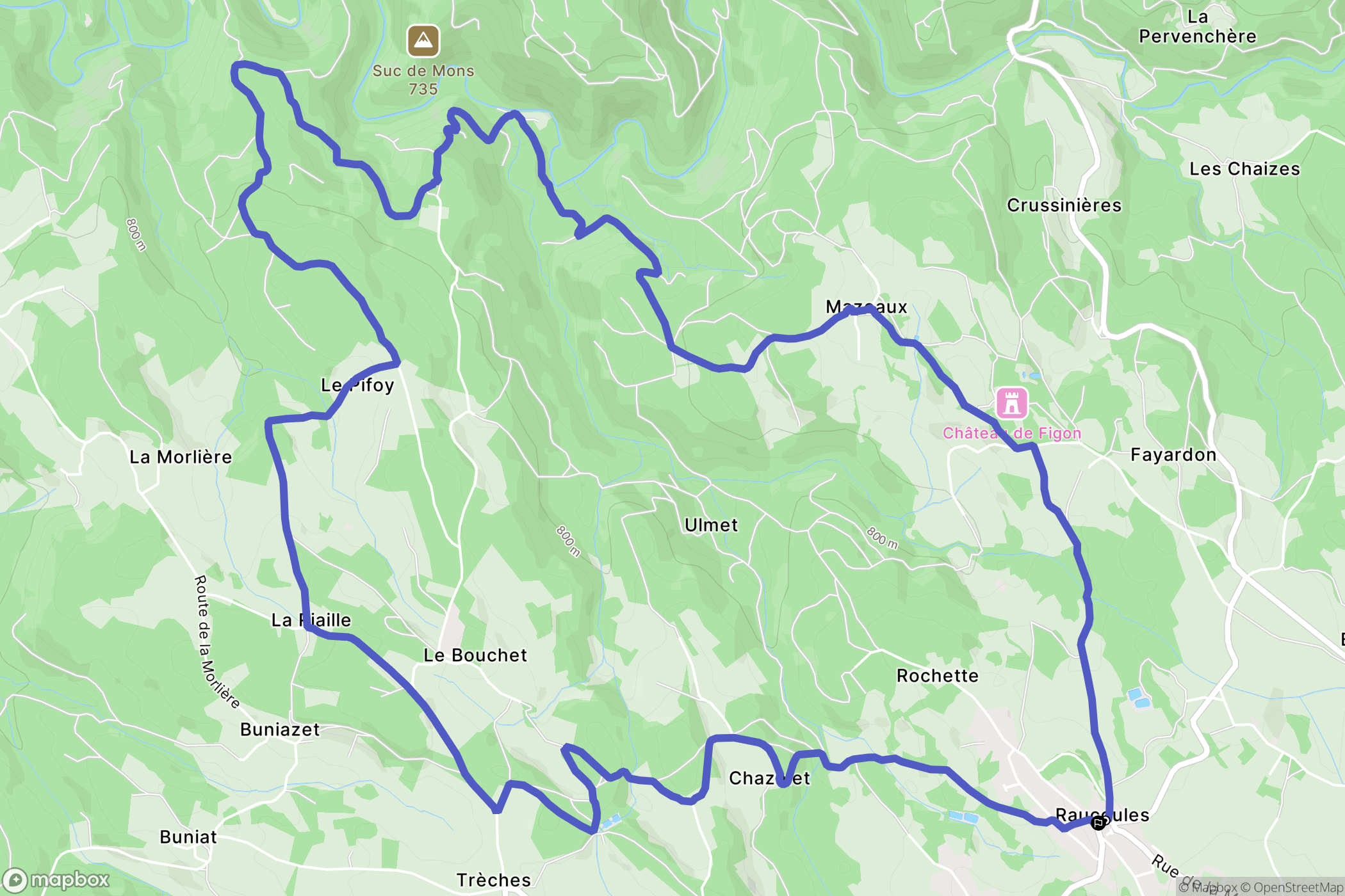 Raucoules : carte du parcours de randonnée - France