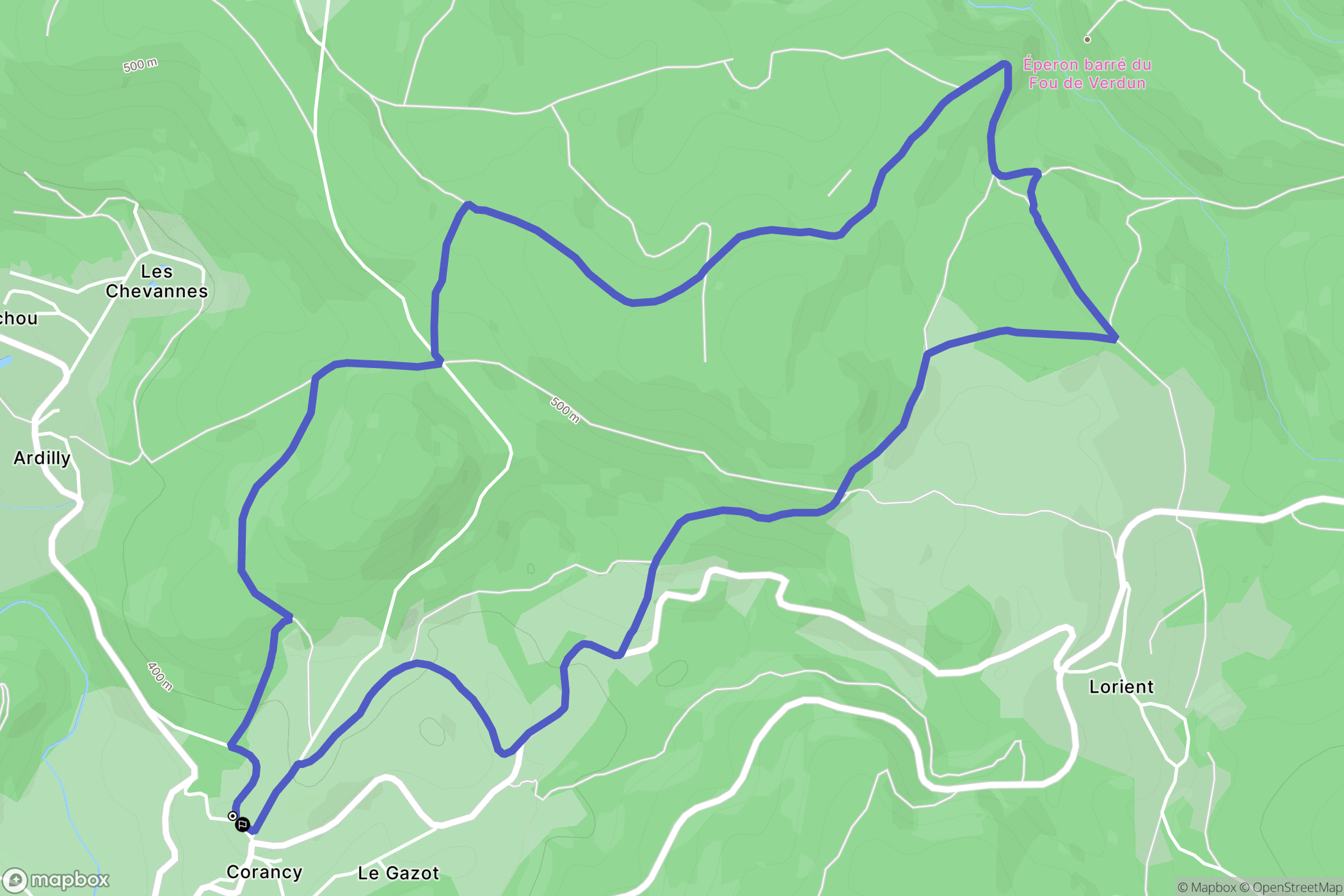 Corancy : carte du parcours de randonnée - France