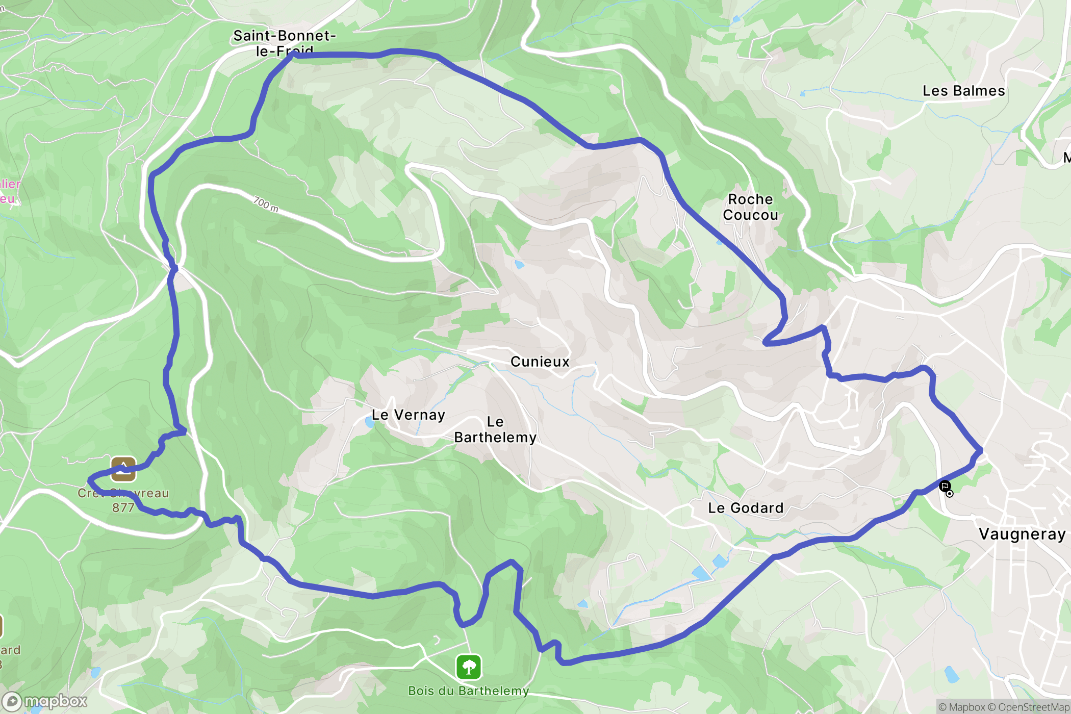 Vaugneray : carte du parcours de randonnée - France