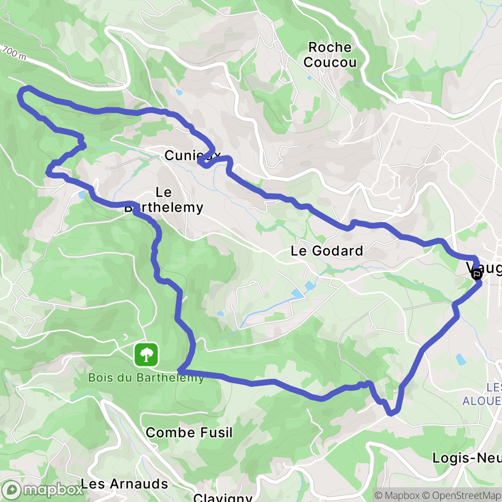 Vaugneray : carte du parcours de randonnée - France