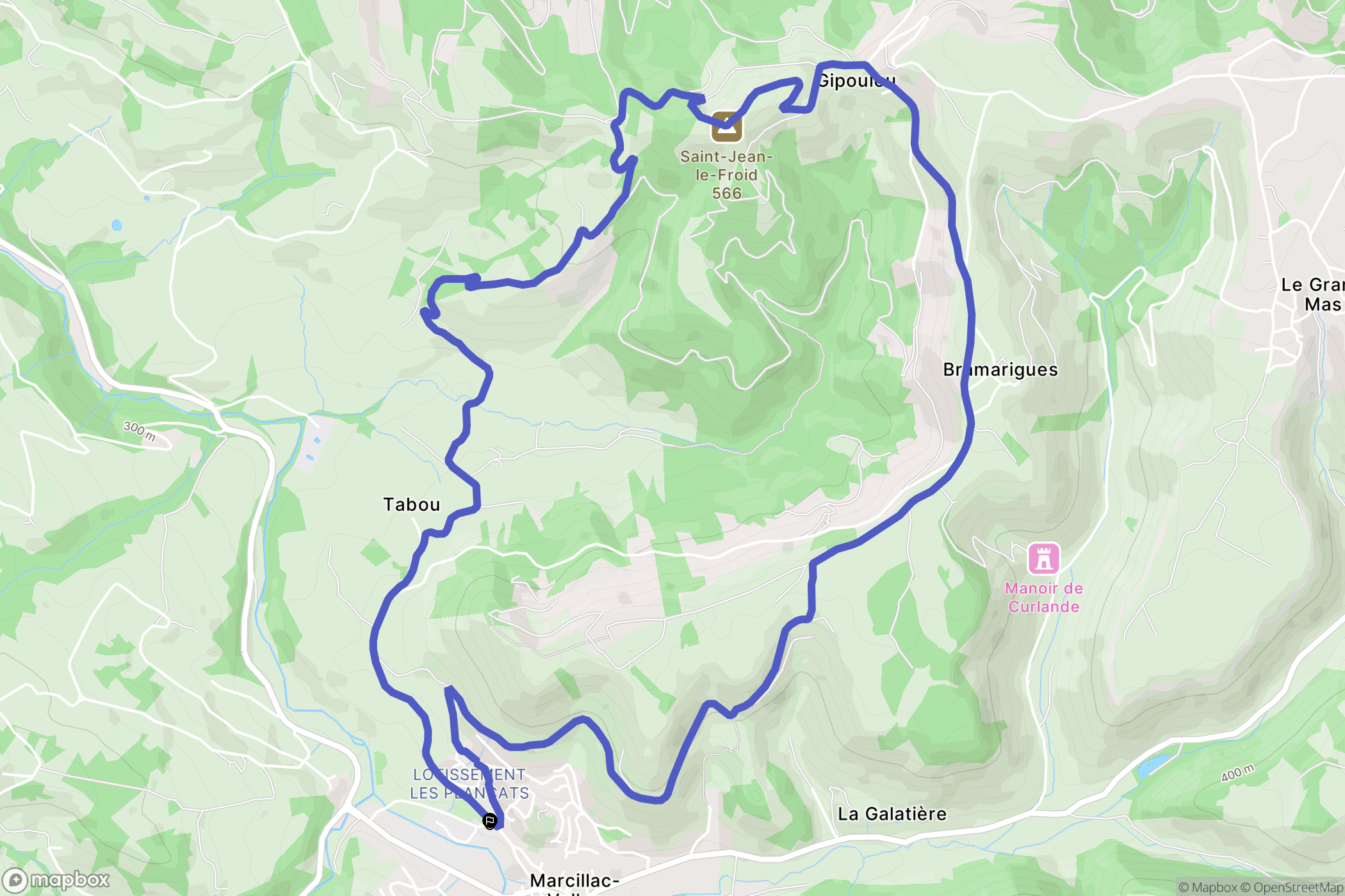 Marcillac-Vallon : carte du parcours de randonnée - France