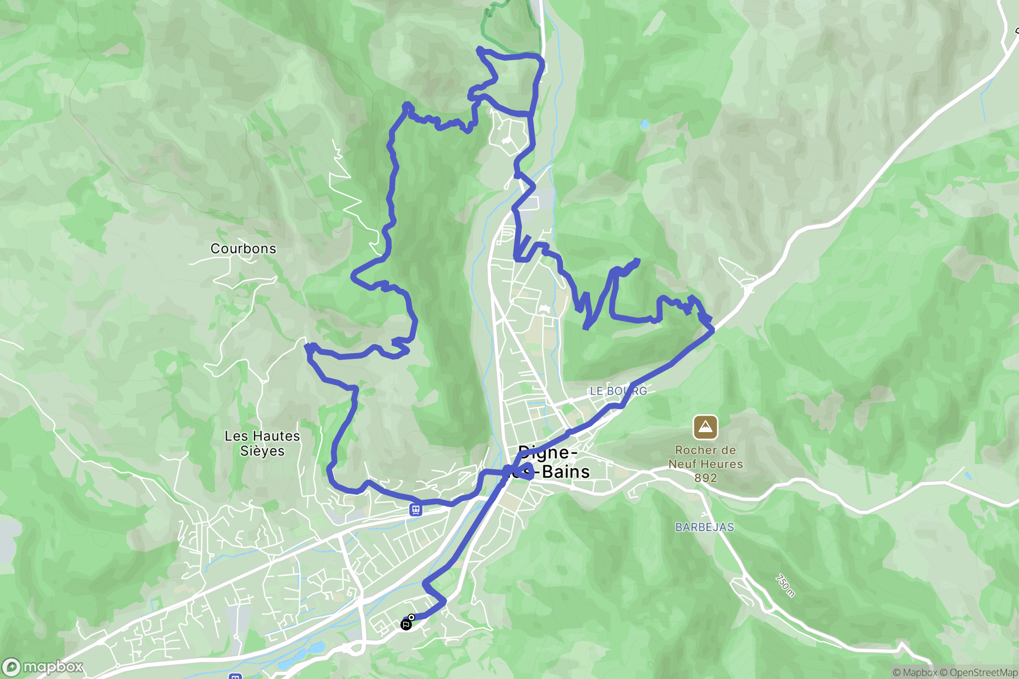 Digne-les-Bains : carte du parcours de randonnée - France