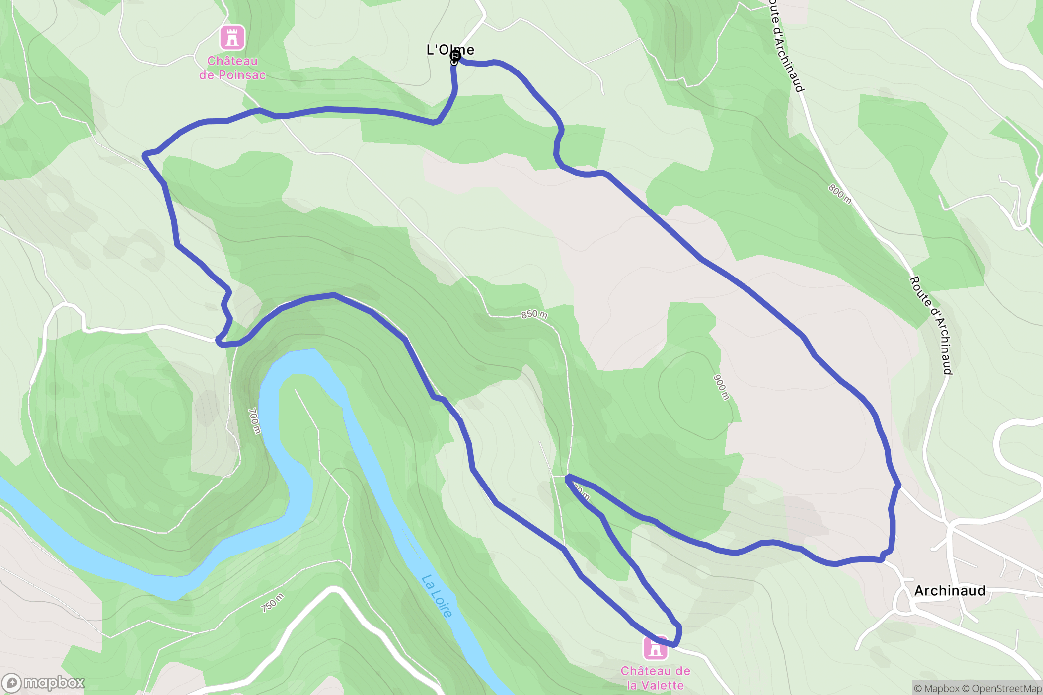 Coubon : carte du parcours de randonnée - France