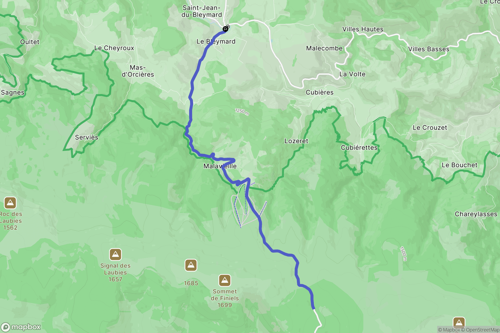 Mont Lozère et Goulet : carte du parcours de randonnée - France