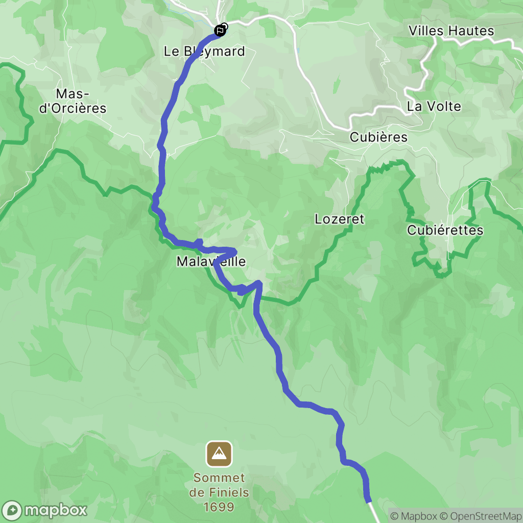 Mont Lozère et Goulet : carte du parcours de randonnée - France