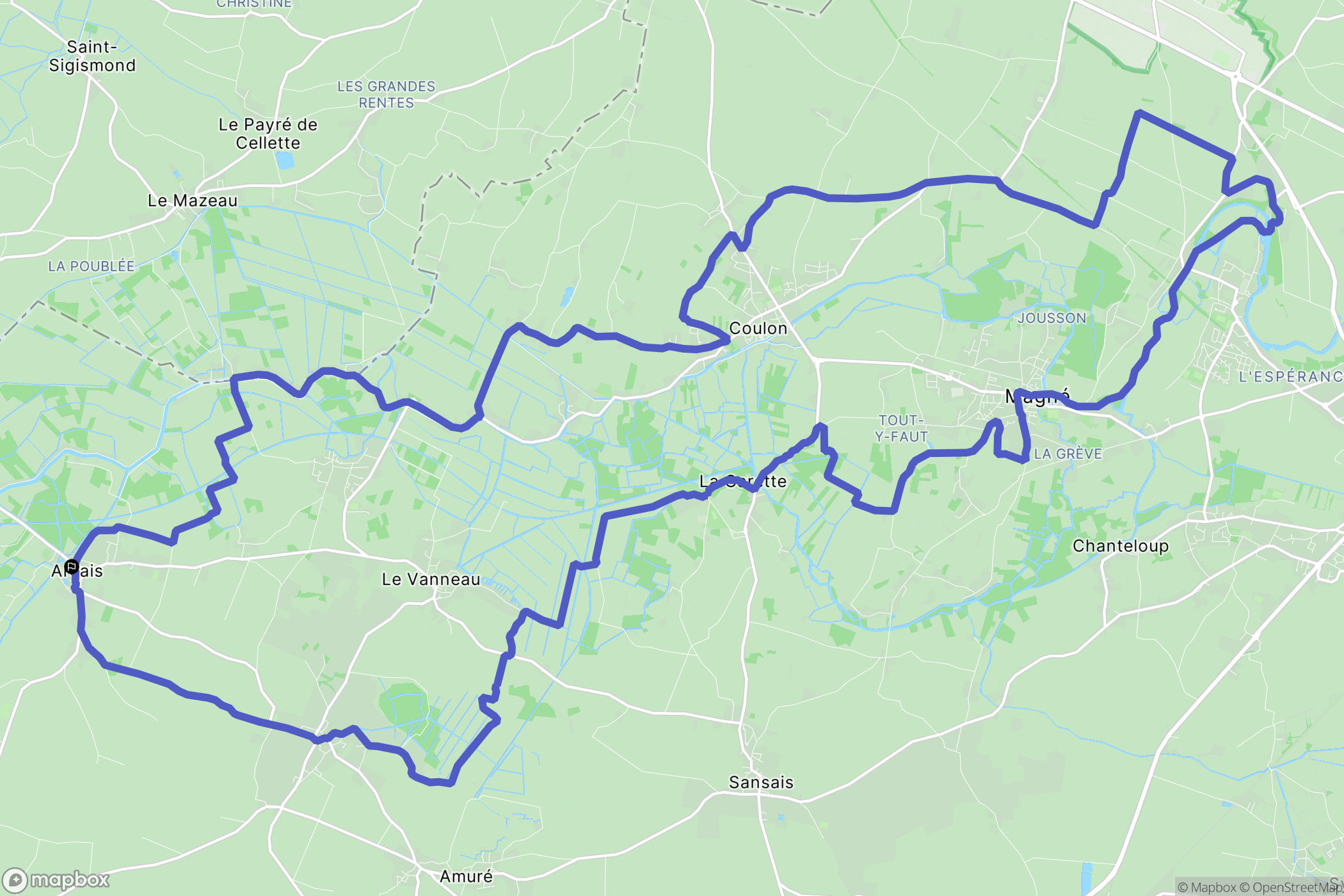 Arçais : carte du parcours de randonnée - France