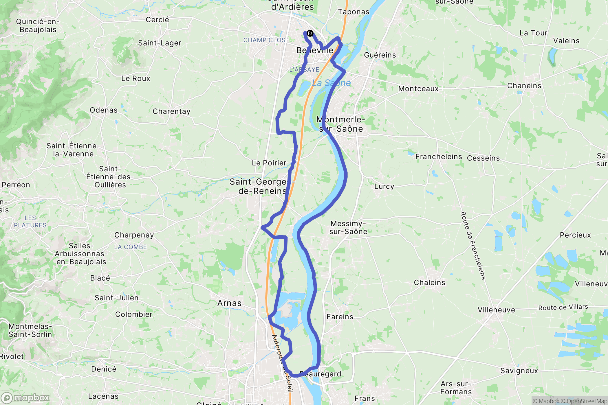 Belleville-en-Beaujolais : carte du parcours de randonnée - France