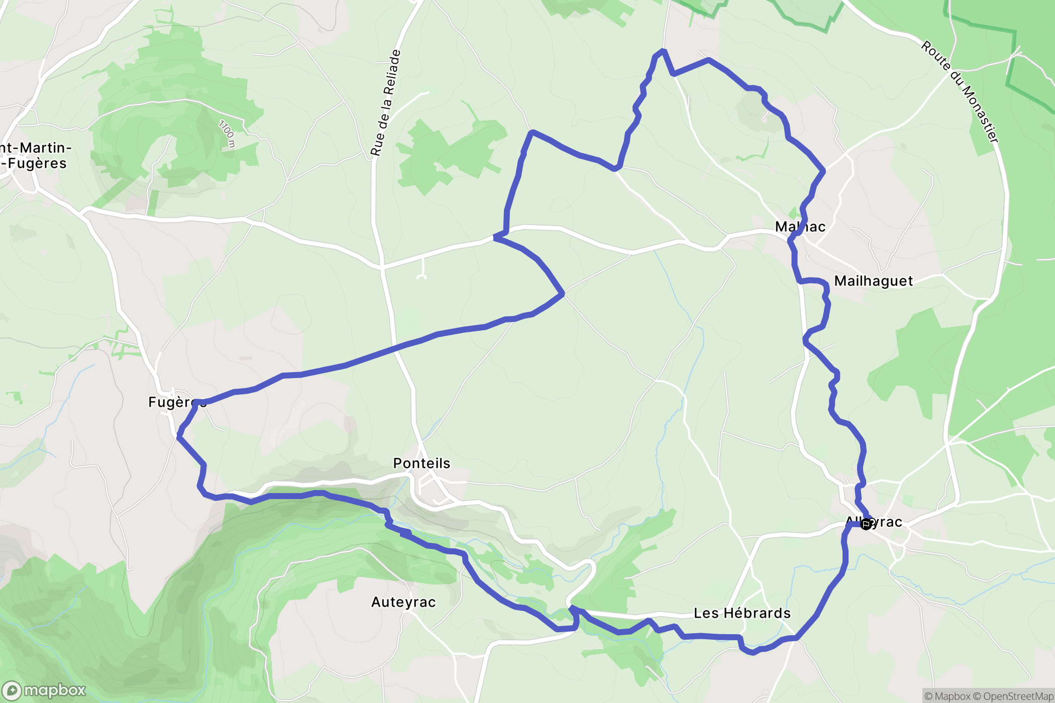 Alleyrac : carte du parcours de randonnée - France