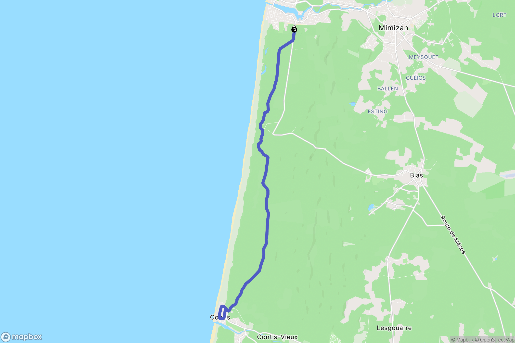 Mimizan : carte du parcours de randonnée - France