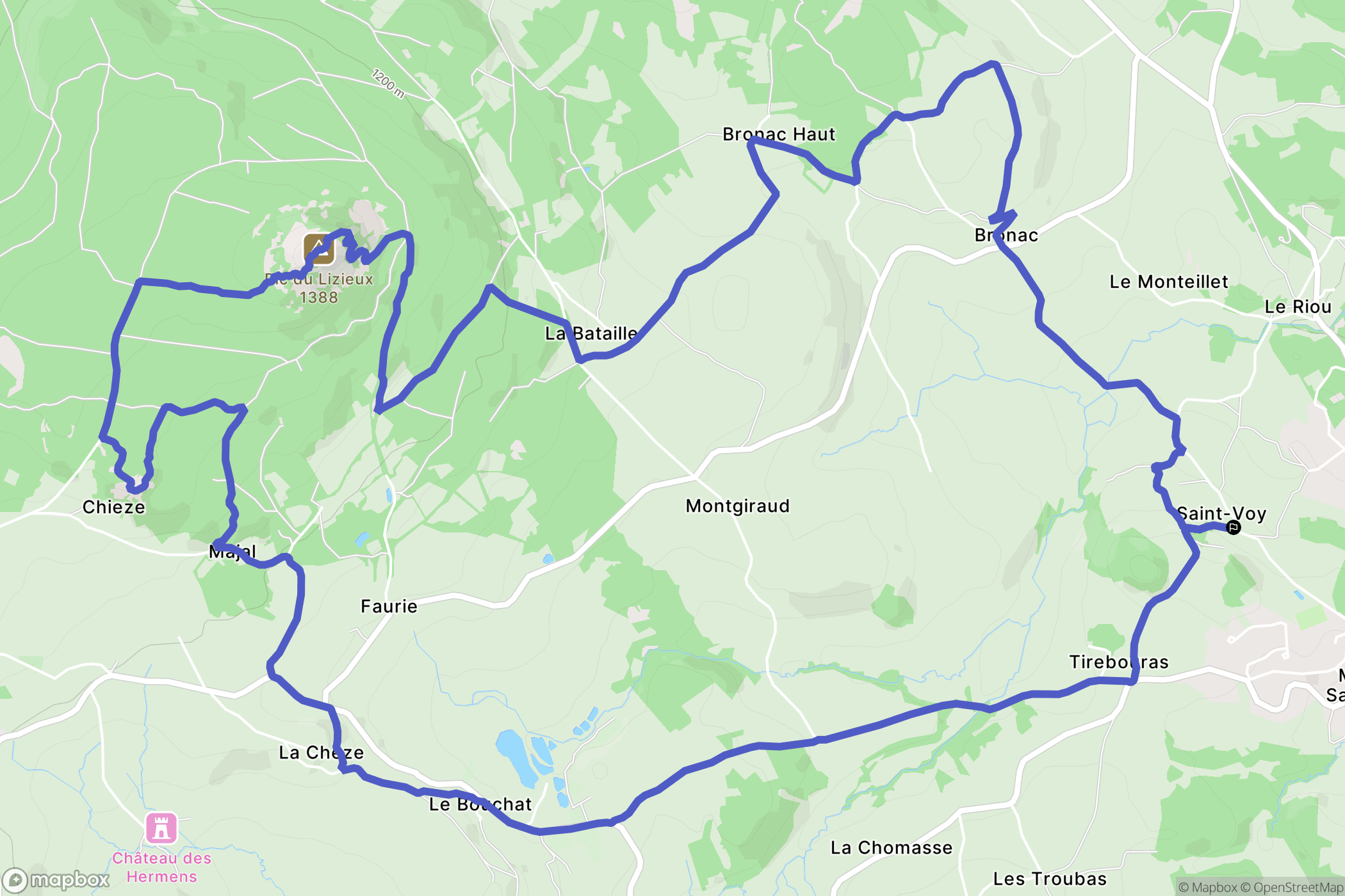 Mazet-Saint-Voy : carte du parcours de randonnée - France