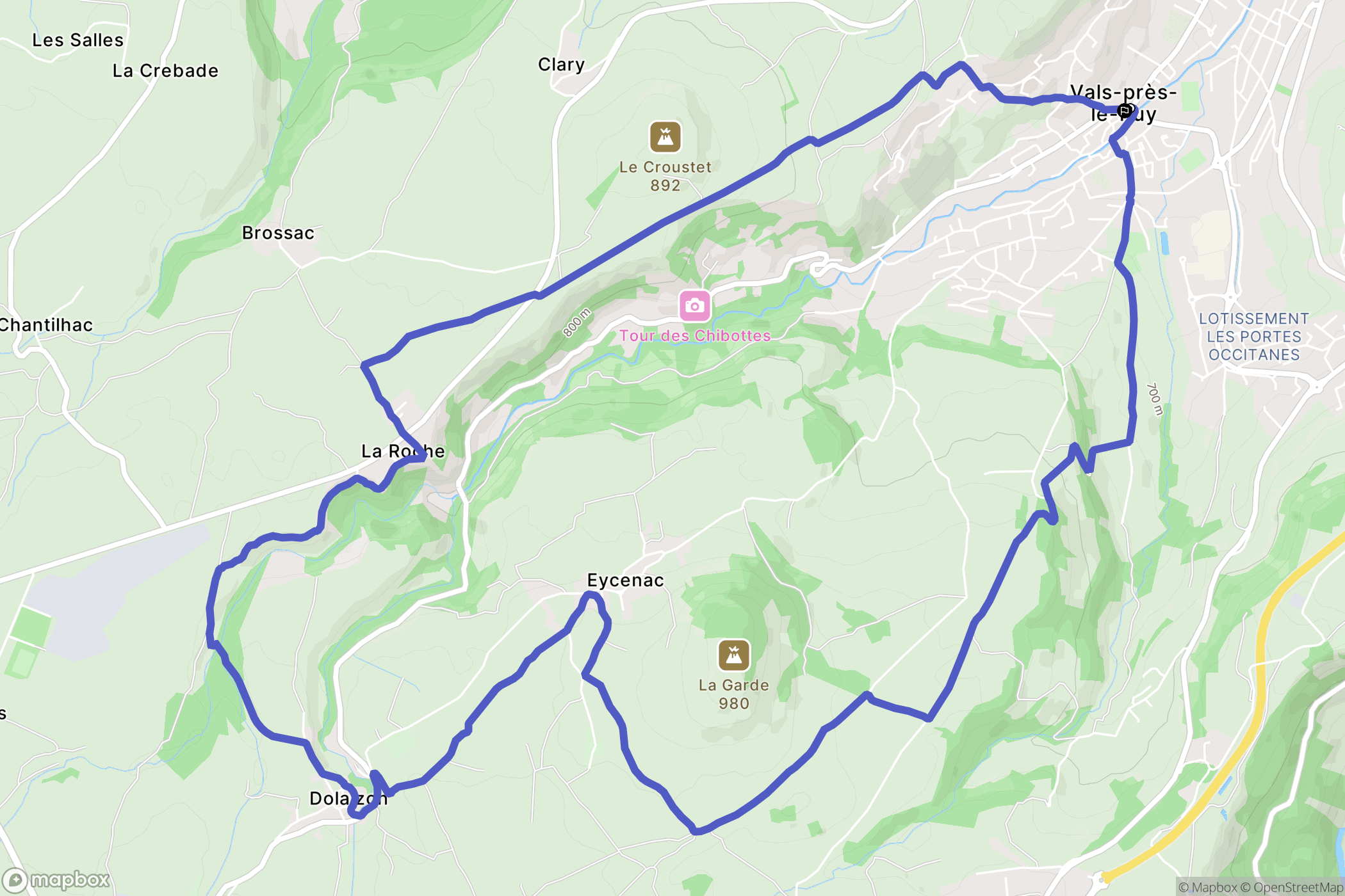 Vals-près-le-Puy : carte du parcours de randonnée - France