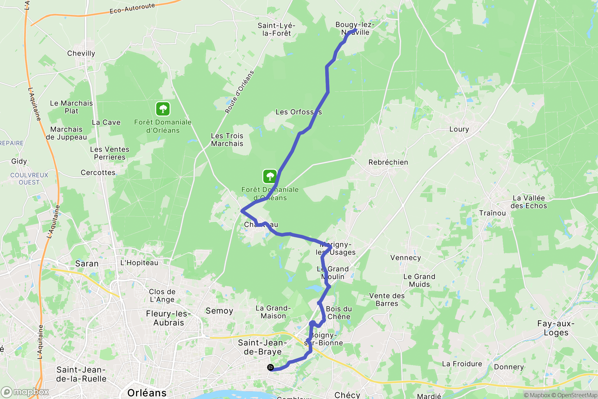 Saint Jean de Braye : carte du parcours de randonnée - France