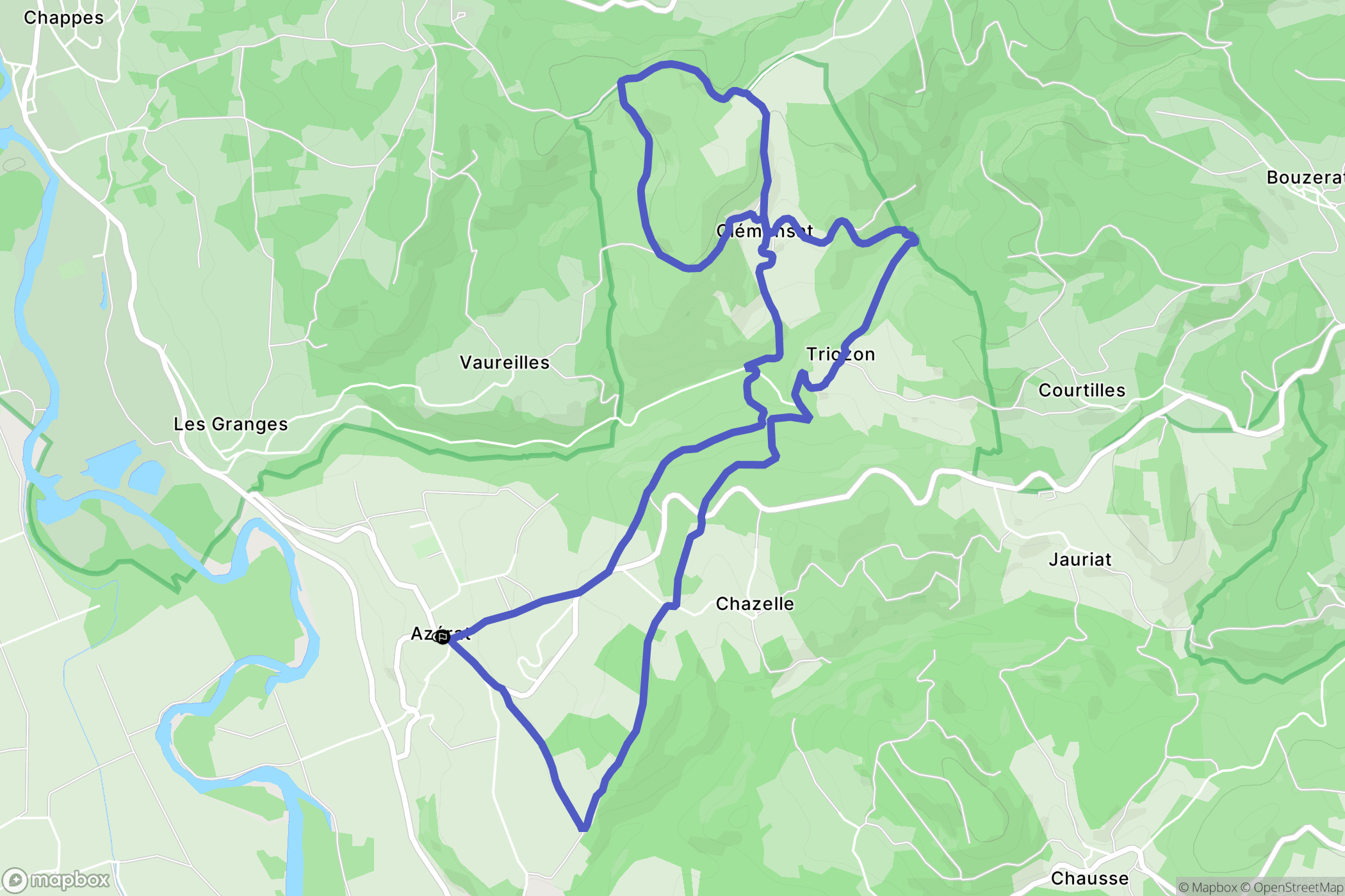 Azérat : carte du parcours de randonnée - France