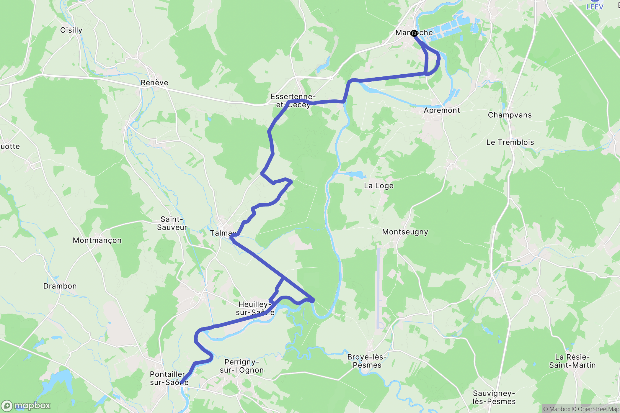 Mantoche : carte du parcours de randonnée - France