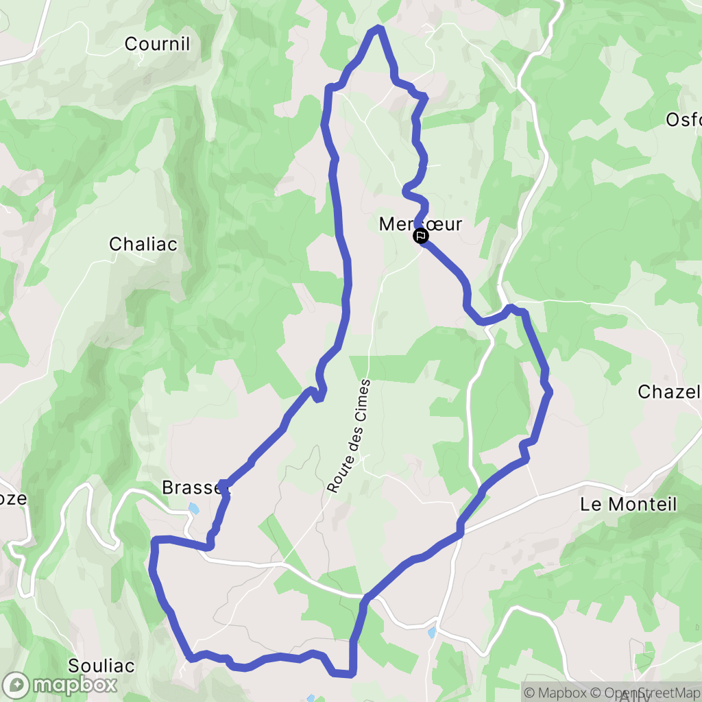 Mercœur : carte du parcours de randonnée - France