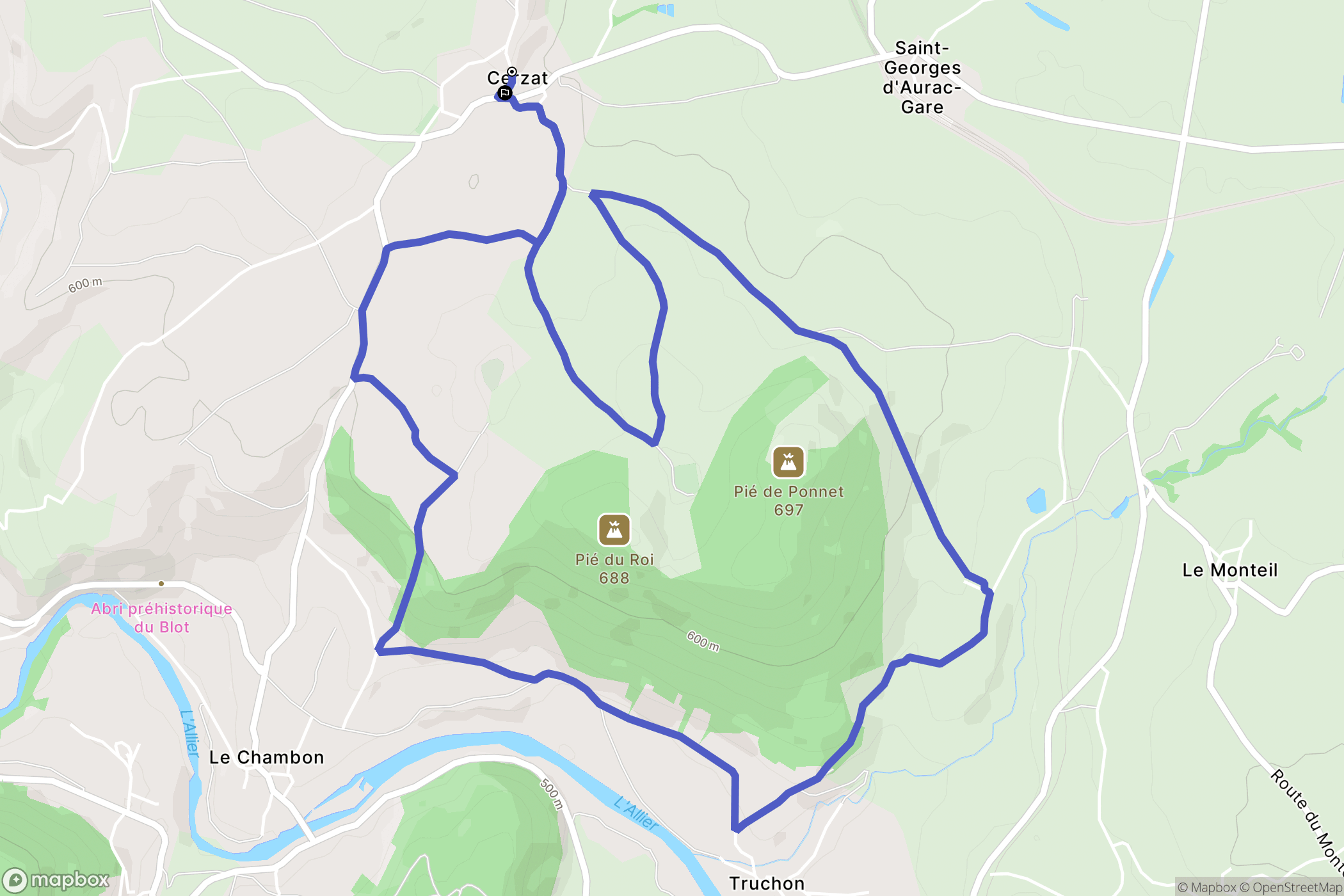 Cerzat : carte du parcours de randonnée - France