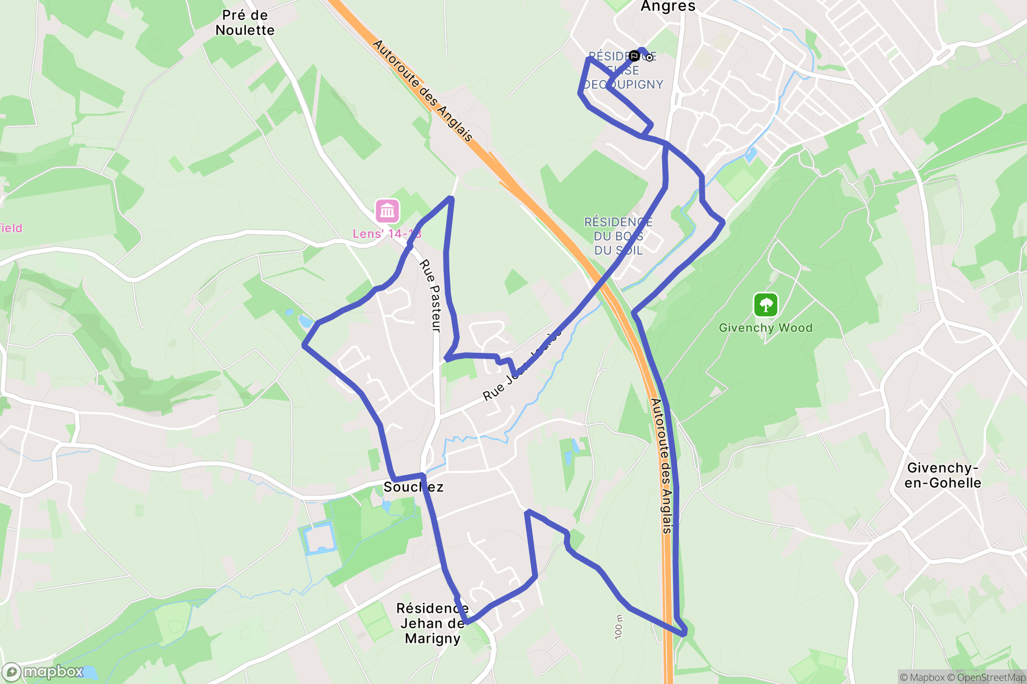 Angres : carte du parcours de randonnée - France
