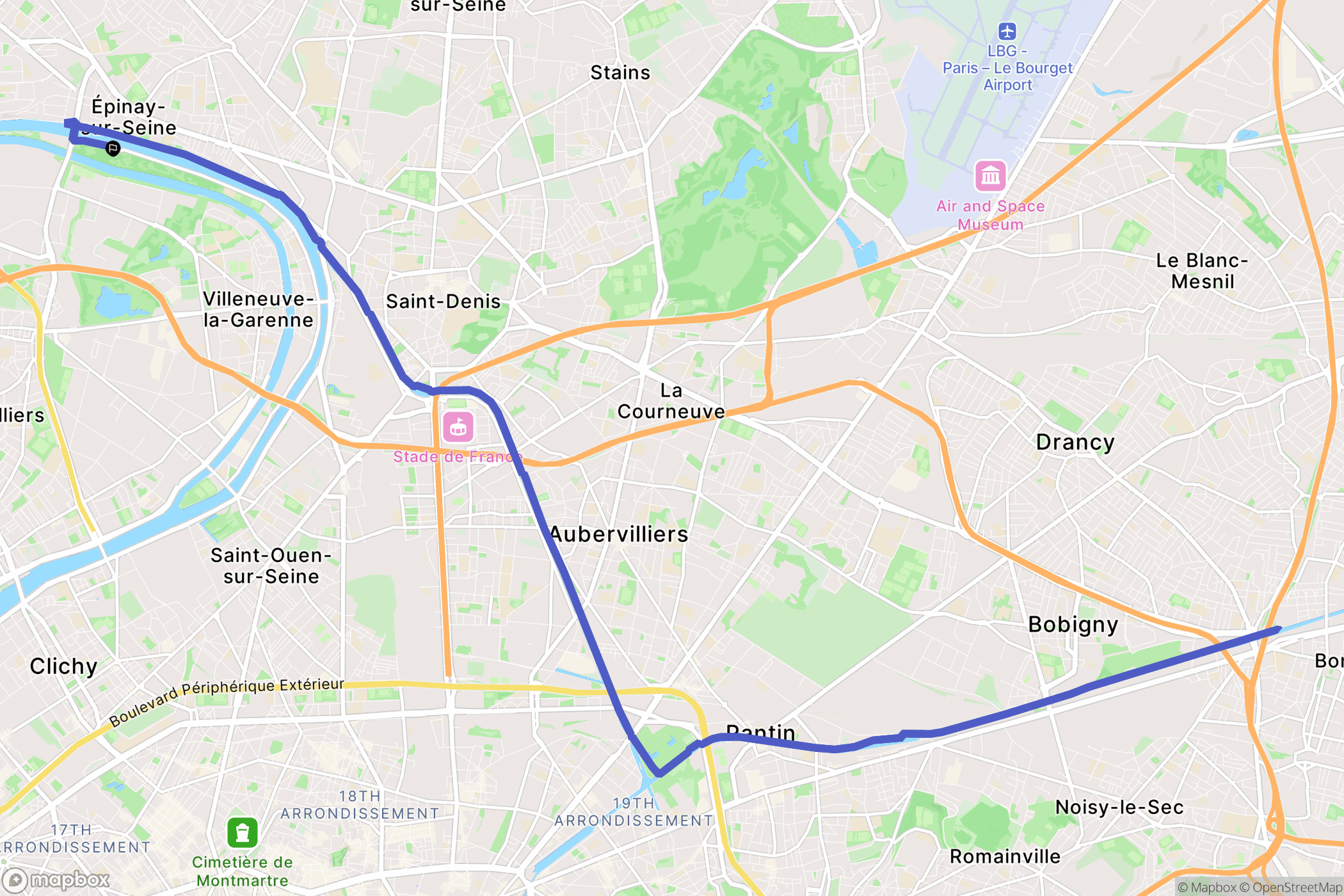 L'Île-Saint-Denis : carte du parcours de randonnée - France