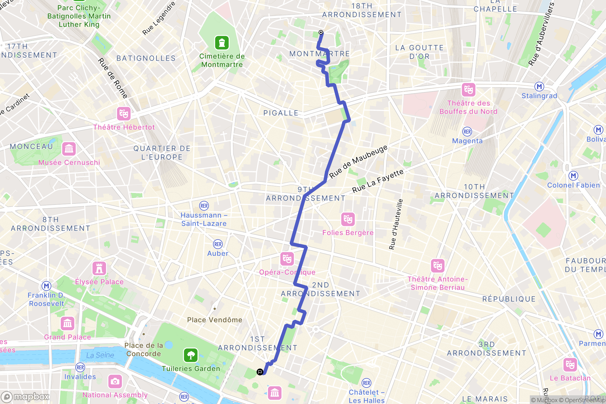 Paris : carte du parcours de randonnée - France