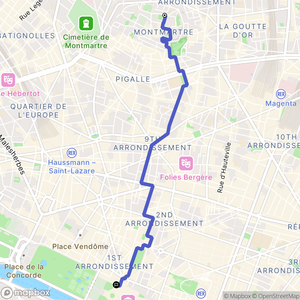 Paris : carte du parcours de randonnée - France