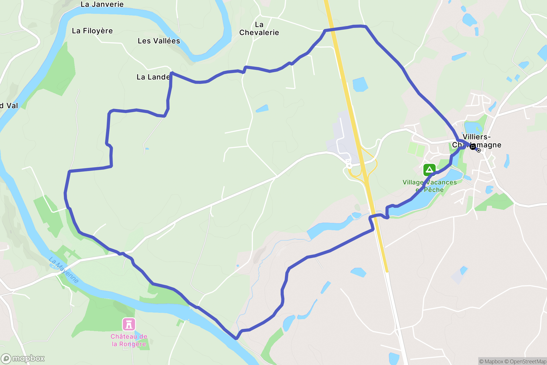 Villiers-Charlemagne : carte du parcours de randonnée - France