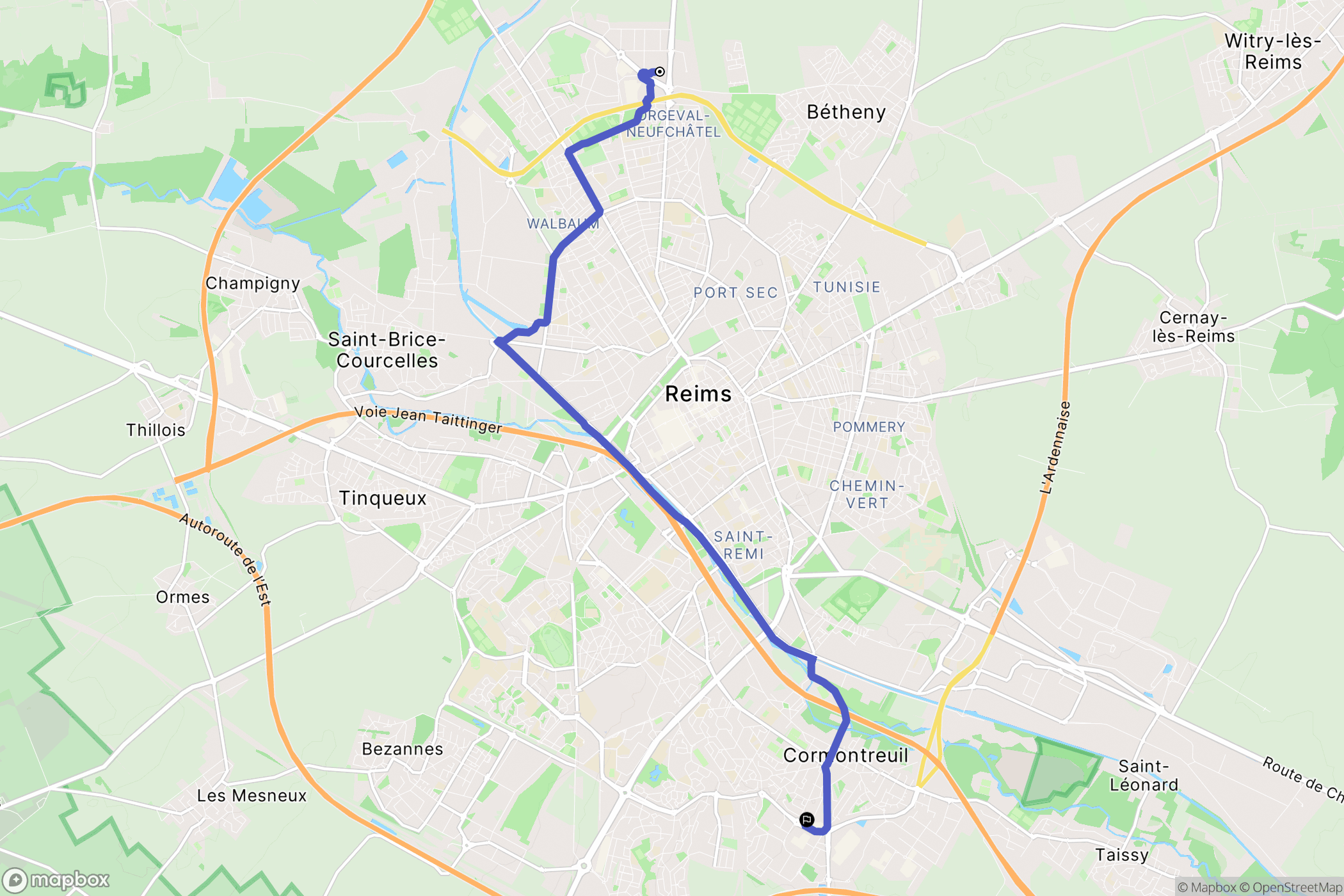 Reims : carte du parcours de randonnée - France